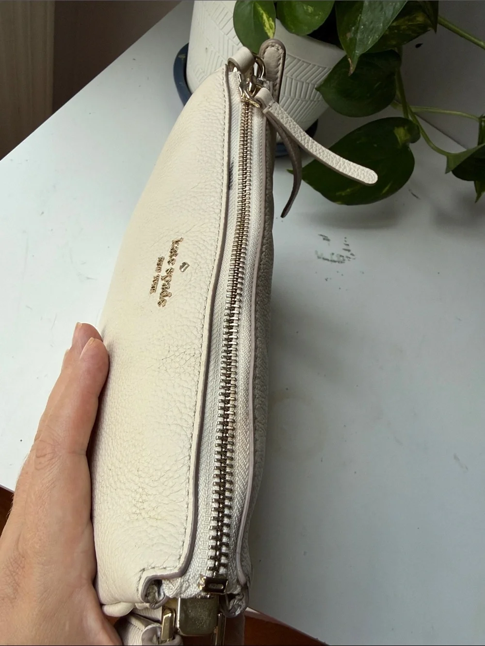 Kate Spade Pebbled Leather Crossbody in Light Cream